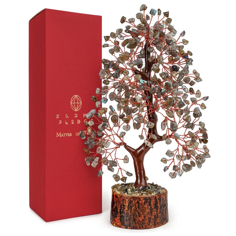 KARMAPLEDGE Crystal Tree of Life Labradorite Healing Crystal Trees for Home & Office Decoration  Handmade Bonsai Trees for Positive Energy  Money  Good Luck  Christmas Decor  Birthday Gifts for Women  Mom - Image 1