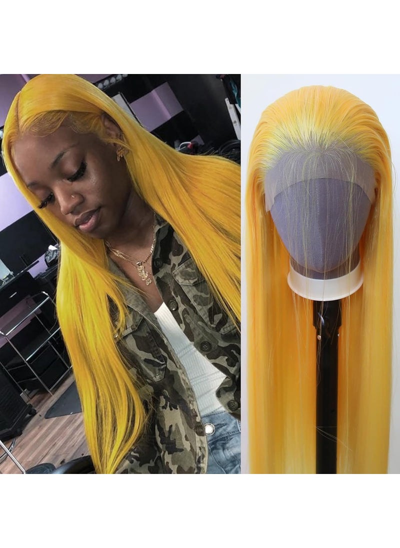 ZigZag Hair - zigzag hair Yellow Wig Long Straight Yellow Synthetic Lace Front Wigs Pre Plucked with Natural Hairline for Fashion Women Heat Resistant Hair Pink Yellow Glueless Synthetic Lace Wig Yellow - Image 1