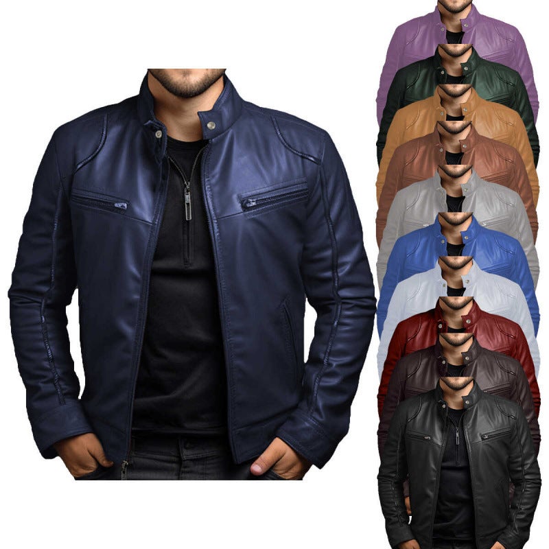 2024 Autumn New Business 5U Leather Jacket Collar Slim Zipper Leather Jacket-L531 555 - Image 5