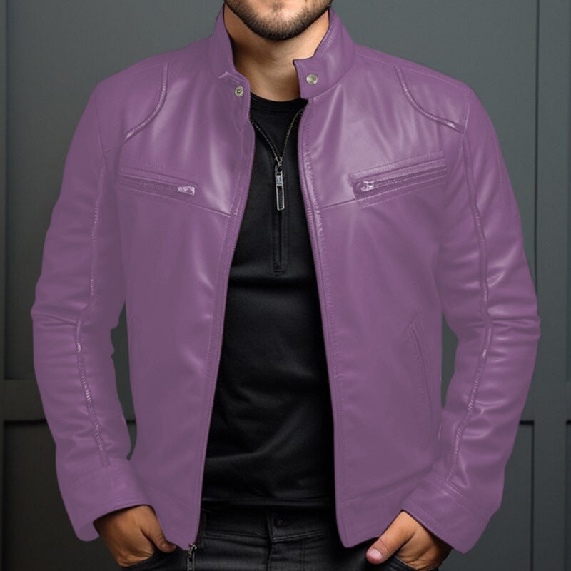 2024 Autumn New Business 5U Leather Jacket Collar Slim Zipper Leather Jacket-L531 555 - Image 1