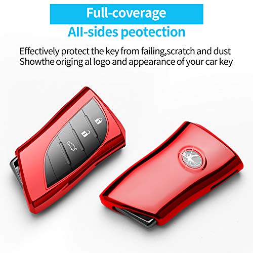 Autophone Compatible with Lexus Key fob Cover with Keychain Soft TPU 360 Degree Protection Key Case for 2018-2025 UX200 LS500 LS500H LC500 LC500h ES300h ES350 Smart Key(Red) - Image 3