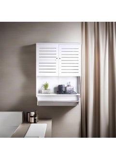 Peelorange Peelorange Bathroom Wall Cabinet Medicine Cabinet with 2 Louvered Doors 2 Shelves Bathroom Cabinet Wall Mounted with 1 Towels Rack Over The Toilet Storage Cabinet White  - Image 2