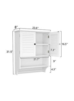 Peelorange Peelorange Bathroom Wall Cabinet Medicine Cabinet with 2 Louvered Doors 2 Shelves Bathroom Cabinet Wall Mounted with 1 Towels Rack Over The Toilet Storage Cabinet White  - Image 3