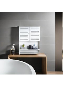 Peelorange Peelorange Bathroom Wall Cabinet Medicine Cabinet with 2 Louvered Doors 2 Shelves Bathroom Cabinet Wall Mounted with 1 Towels Rack Over The Toilet Storage Cabinet White  - Image 4