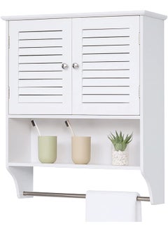 Peelorange Peelorange Bathroom Wall Cabinet Medicine Cabinet with 2 Louvered Doors 2 Shelves Bathroom Cabinet Wall Mounted with 1 Towels Rack Over The Toilet Storage Cabinet White  - Image 1