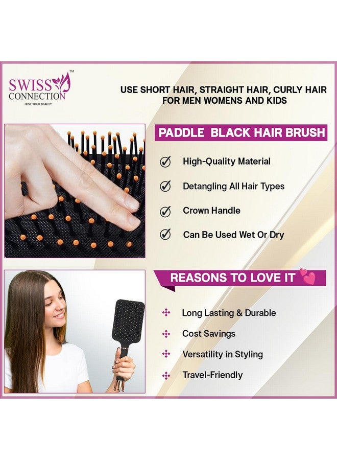 Swiss Connection Paddle Royal Black Brush ,Oval Detangle Royal Brush With Flat Royal Black Brush | Crown Shaped Handle For Stand Hair Brush Flexible Bristles | Professional Hair Brush | Durability | Hair Care Non-Slip Grip | For Women & Men use( Pack Of 3) - Image 3