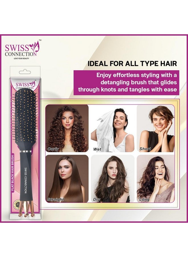 Swiss Connection Paddle Royal Black Brush ,Oval Detangle Royal Brush With Flat Royal Black Brush | Crown Shaped Handle For Stand Hair Brush Flexible Bristles | Professional Hair Brush | Durability | Hair Care Non-Slip Grip | For Women & Men use( Pack Of 3) - Image 5