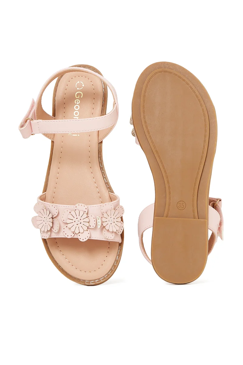 Geoomnii  GEOOMNII Sandals for Pre teen Girls – PINK Sandals with Ankle Strap | Comfortable PU Upper & TPR Sole for Women | Best Price UAE