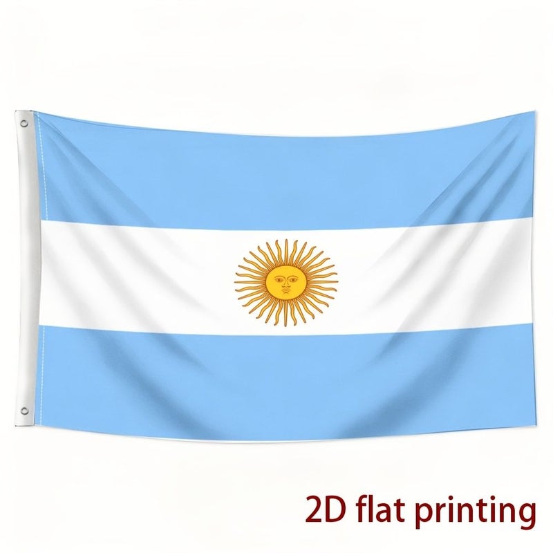 2D Flat Design Of Argentine Flag With Sun Single Sided Printed Fan Support National Team Decorative Flag Cheering Banner For Sports Events Football Matches Parades Patriotic Displays 23.6in X 35.4in - Image 1