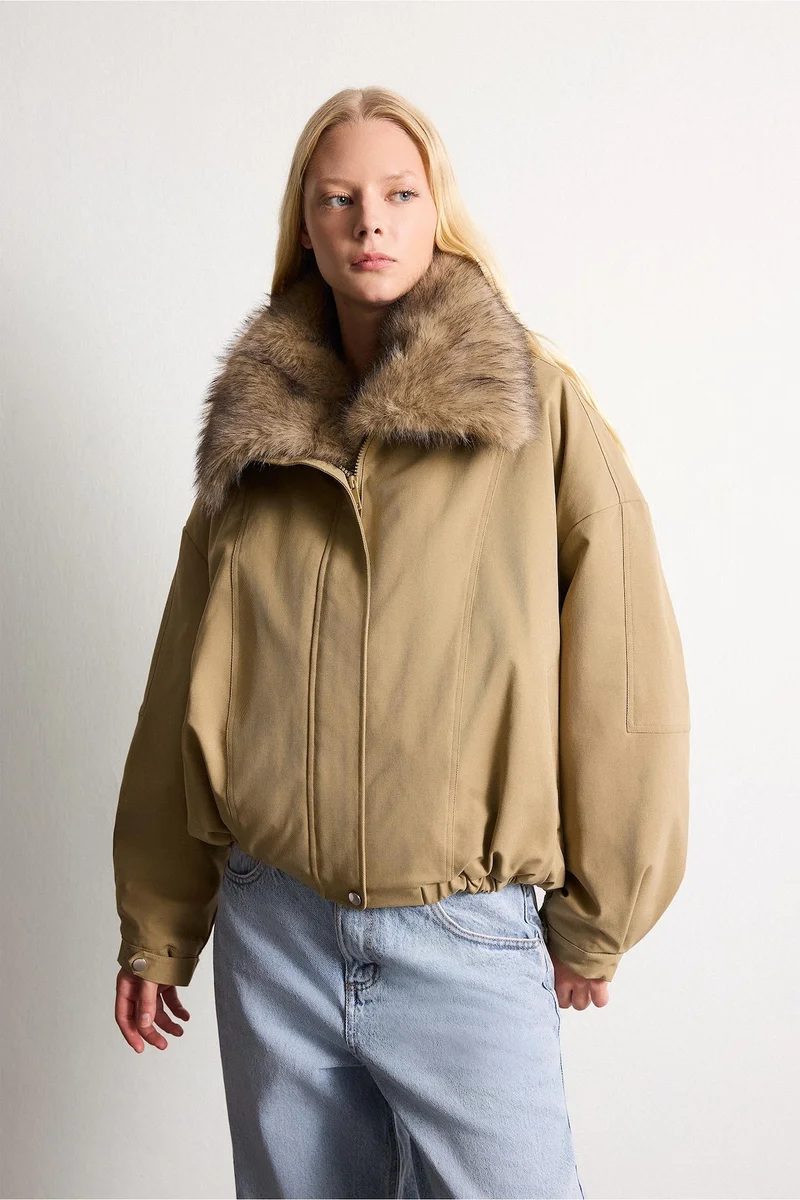 Oversize Fit Gabardine Puffer Jacket