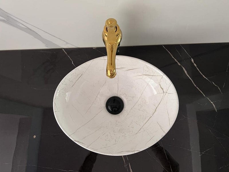 NEROBI حوض غسيل سيراميك نيروبي بتصميم لامع مع حافة رفيعة وقابل للطي بشكل جميل، حوض غسيل بيضاوي الشكل بتصميم لامع أبيض 16 × 13 × 5 بوصة - Image 4