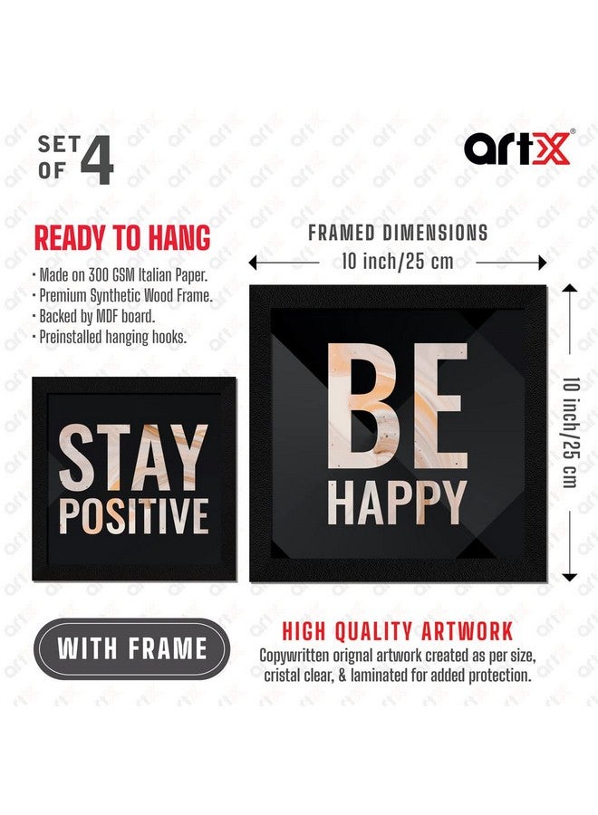 ArtX فن اقتباسات تحفيزية ابق إيجابياً فن جداري مؤطر، لوحات مؤطرة لتزيين المكتب المنزلي 20 × 20 بوصة، 10.0 × 10.0 لكل منها، ملصقات متعددة الألوان مع إطار، مجموعة من 4 - Image 2