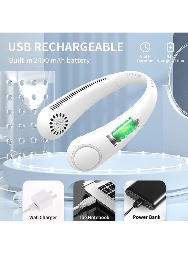 Generic Padom Neck Fan, Hands Free 360° Cooling Personal Fan, USB Rechargeable Portable Neck Fan with 3 Wind Speed for Traveling Office Sports White  - Image 4