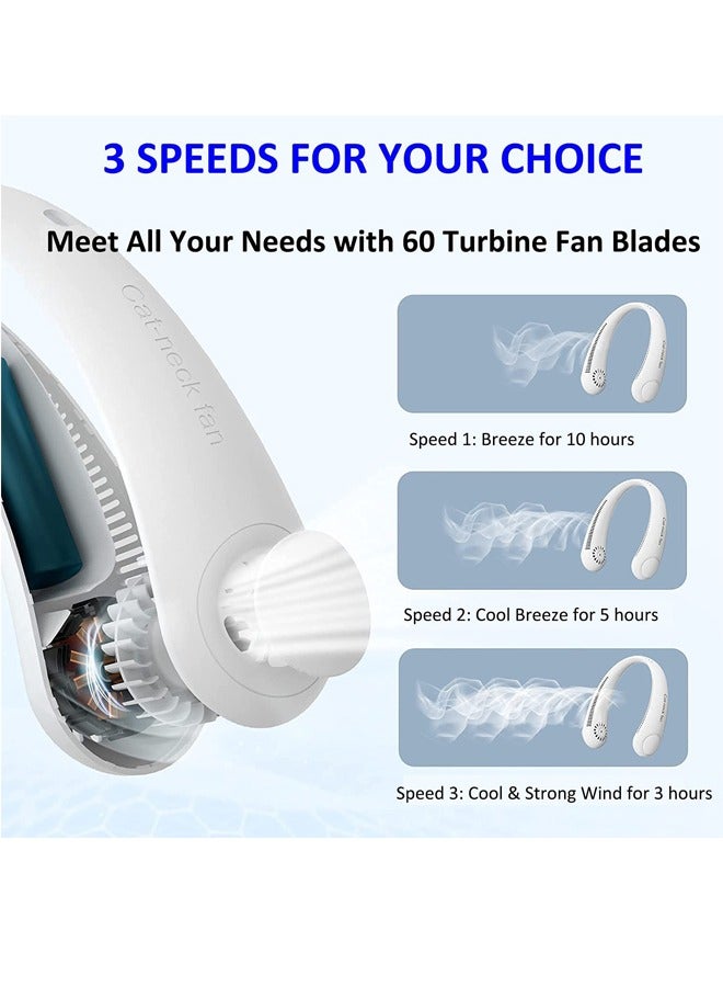 Generic Padom Neck Fan, Hands Free 360° Cooling Personal Fan, USB Rechargeable Portable Neck Fan with 3 Wind Speed for Traveling Office Sports White  - Image 5