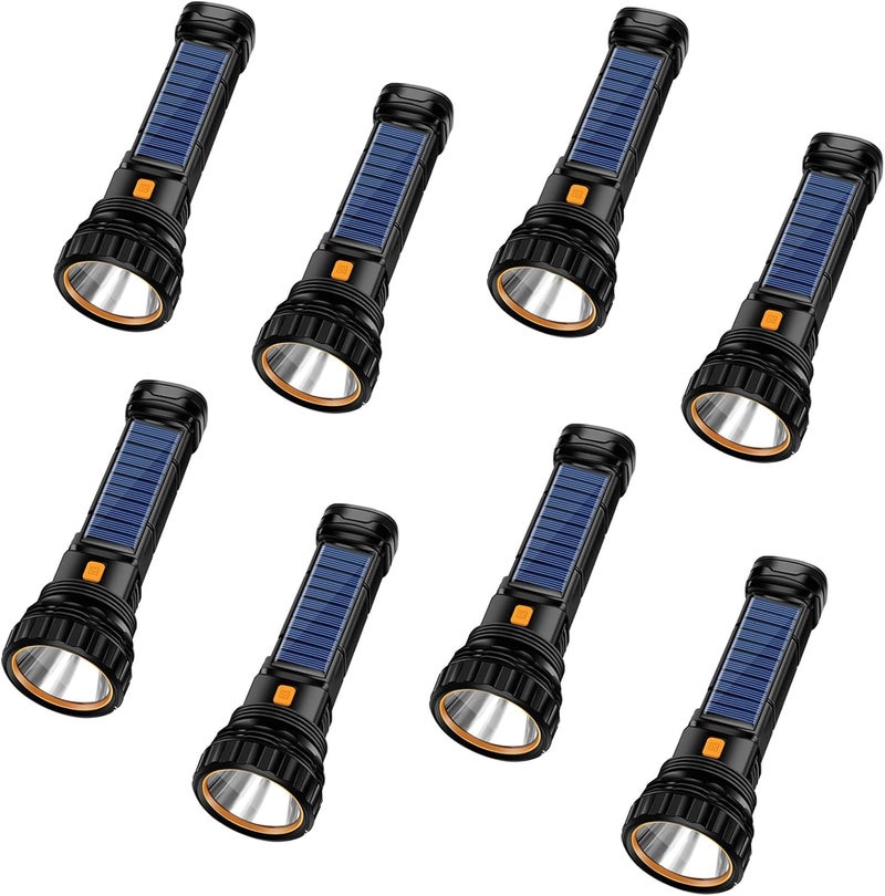 Esidai Solar/Rechargeable Multi Function 1000 Lumens LED Flashlight, with Emergency Strobe Light and 1200 Mah Battery, Emergency Power Supply and USB Charging Cable, Fast Charging (8PC) - Image 1