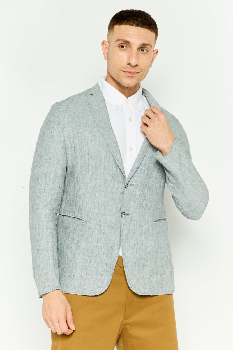 EMPORIO ARMANI Men Regular Fit Plain Formal Blazer, Grey - Image 1
