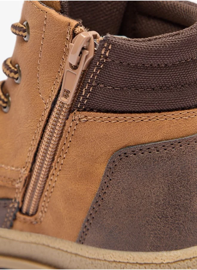 JUNIORS Boys Panelled Low Ankle Boots with Lace Detail and Zip Closure
