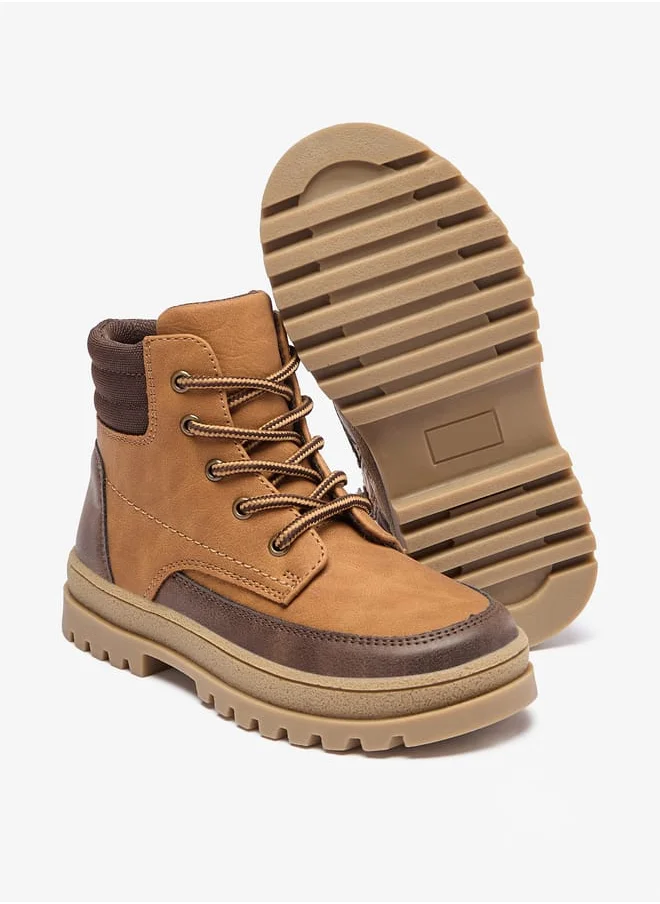 JUNIORS Boys Panelled Low Ankle Boots with Lace Detail and Zip Closure