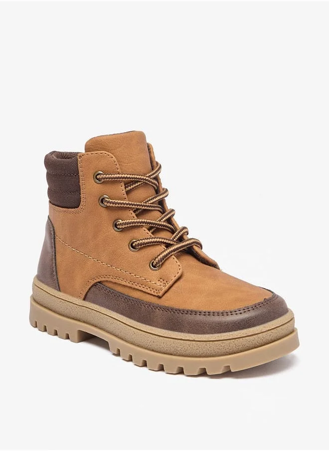 JUNIORS Boys Panelled Low Ankle Boots with Lace Detail and Zip Closure