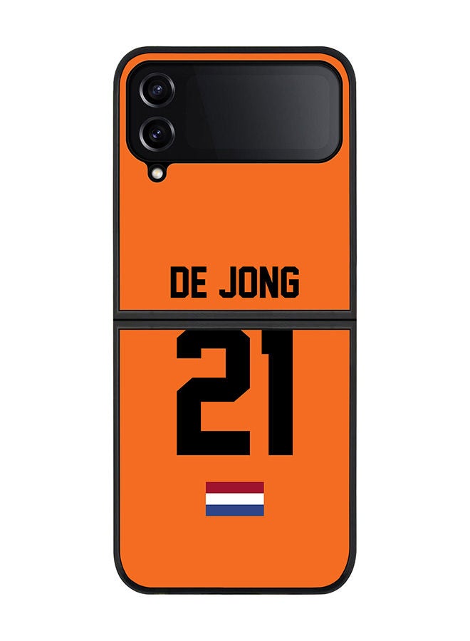 Stylizedd Rugged Black edge case for Samsung Galaxy Z Flip4 Slim fit Soft Case Flexible Rubber Edges Anti Drop TPU Gel Thin Cover - Football Team - Netherlands Player Name - De Jong - Image 1