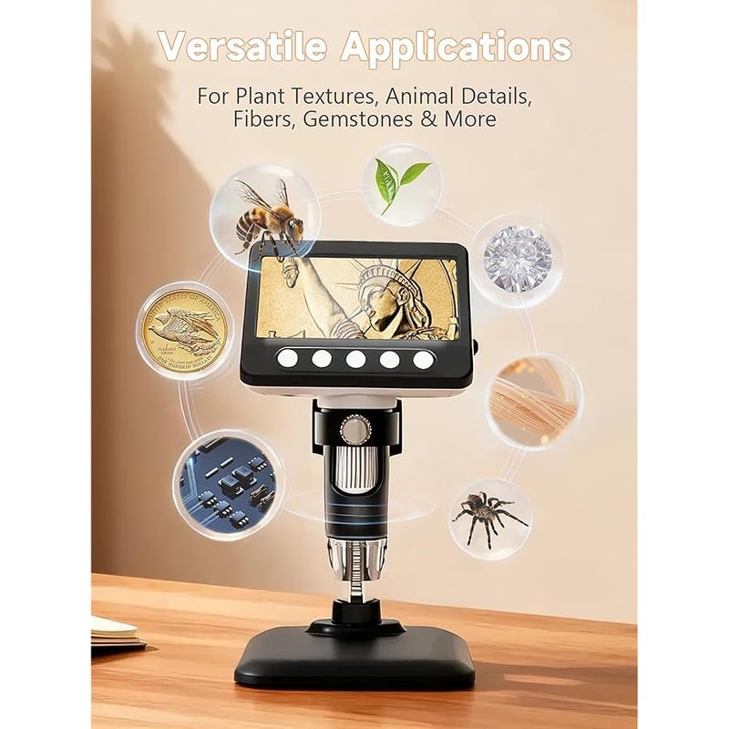 مجهر رقمي من دبليو كيه ار، 4.3 انش LCD USB، مكبر عملة خطأ 1080P مع 8 مصابيح LED قابلة للتعديل، عرض الكمبيوتر، متوافق مع ويندوز للبالغين والاطفال - Image 4