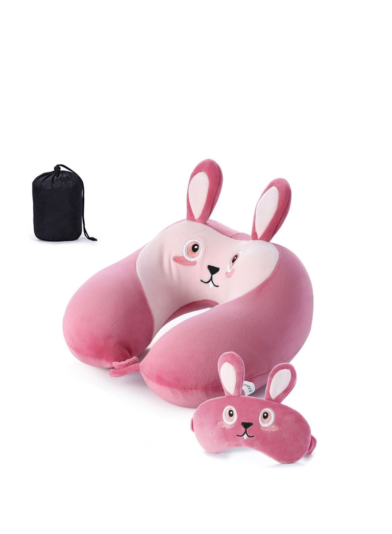 Y&D Travel Pillow for Kids and Adults  Animal Memory Foam Neck with Soft Fleece Cover Eye Mask Set Airplane Kit Drawstring Organizer Bag Machine Washable - Image 2