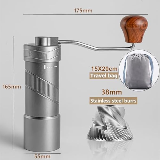 Gocoffun مطحنة قهوة يدوية من الفولاذ المقاوم للصدأ مع شفرة مخروطية، إعداد طحن خارجي دقيق رقمي، مناسبة للإسبريسو والقهوة الفرنسية المضغوطة، رمادي - Image 3