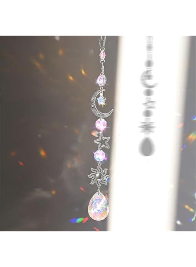 Moon and Star Rear View Mirror Charm, Crystal Boho Car Hanging Decor Cute Suncatcher Healing Car Ornaments Car Mirror Accessories for Women Men (B) - Image 2