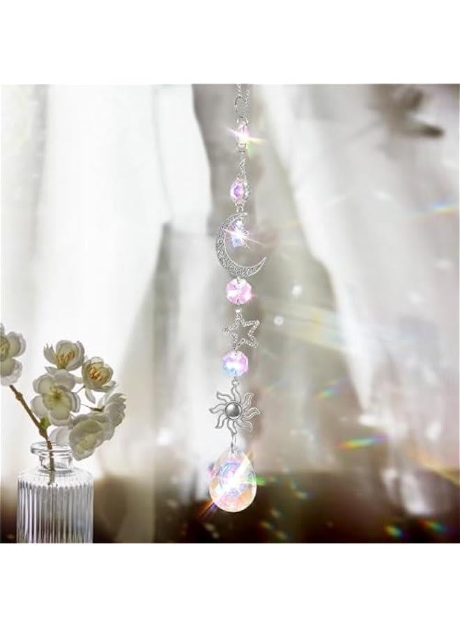 Moon and Star Rear View Mirror Charm, Crystal Boho Car Hanging Decor Cute Suncatcher Healing Car Ornaments Car Mirror Accessories for Women Men (B) - Image 4