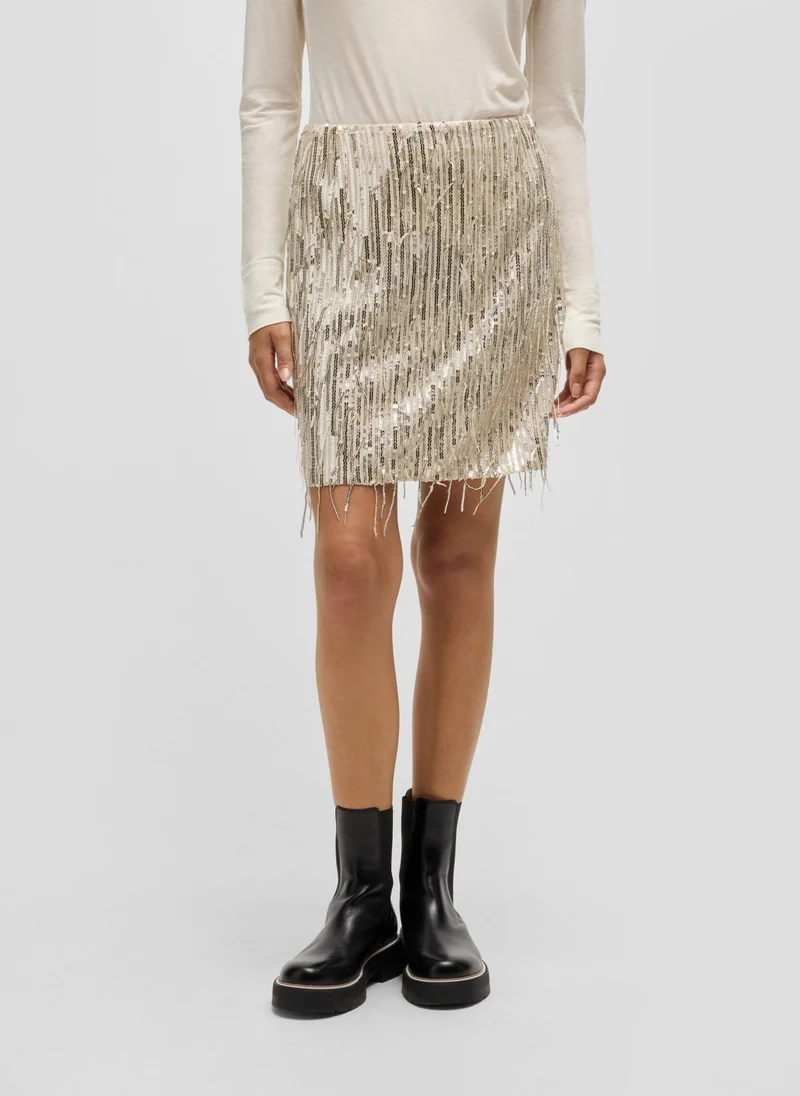 بوس Mini skirt with sequined fringing and hidden zip