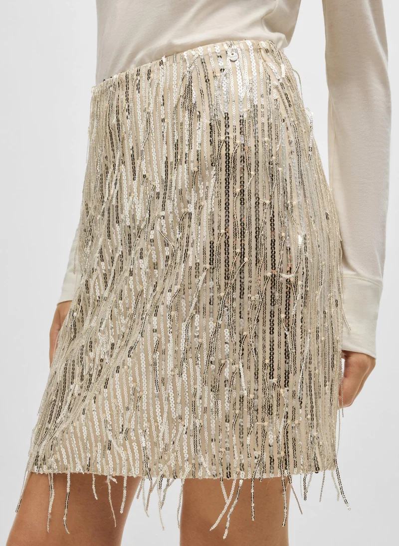 بوس Mini skirt with sequined fringing and hidden zip