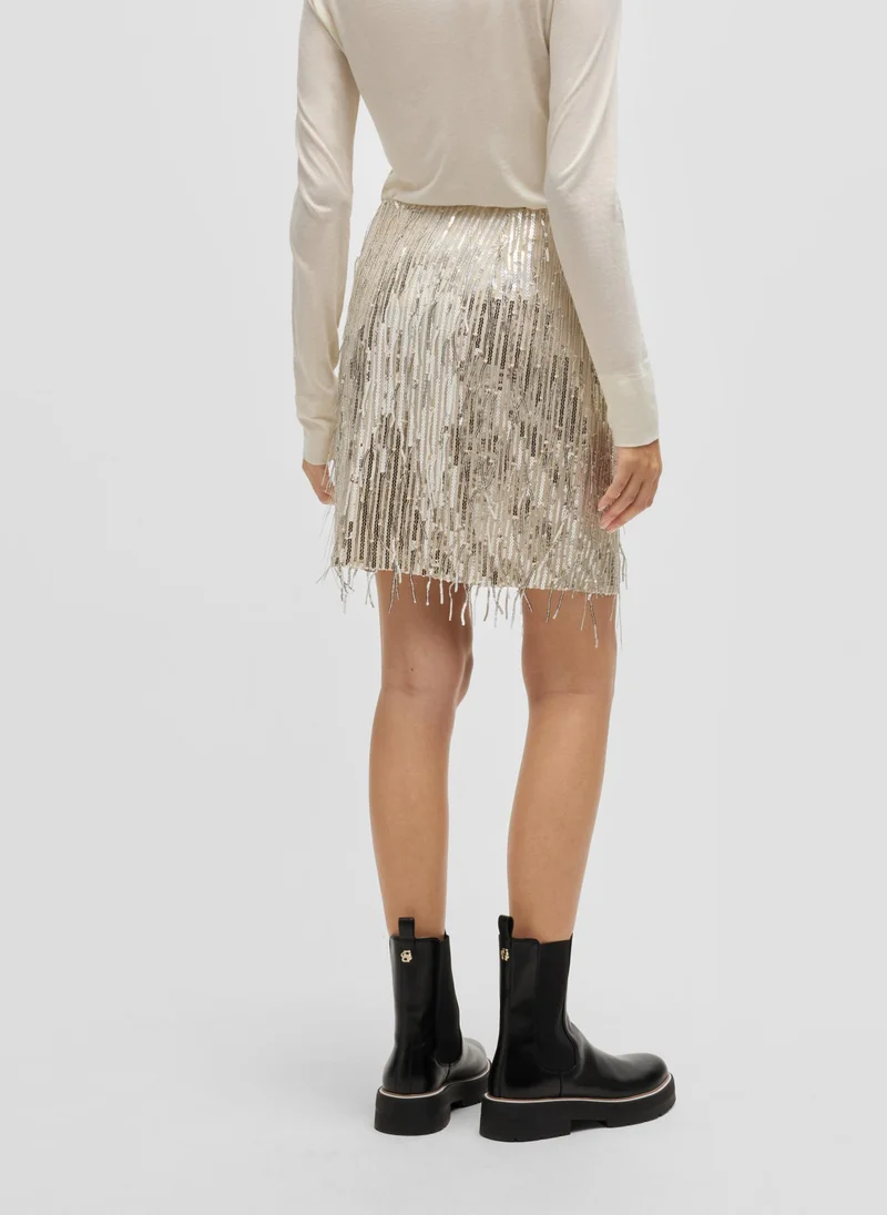 بوس Mini skirt with sequined fringing and hidden zip