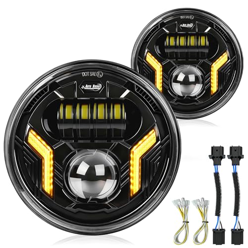Auto Buero 2PCS 7 inch Led Headlight Round H6024 Led Headlight with DRL Turn Signal Compatible with Jeep Wrangler JK TJ CJ Miata Chevy S3 Hummer H1 H2DOT Approved - Image 1