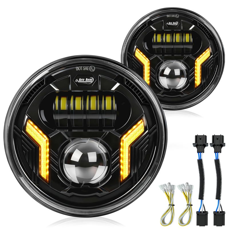 Auto Buero 2PCS 7 inch Led Headlight Round H6024 Led Headlight with DRL Turn Signal Compatible with Jeep Wrangler JK TJ CJ Miata Chevy S3 Hummer H1 H2DOT Approved - Image 3