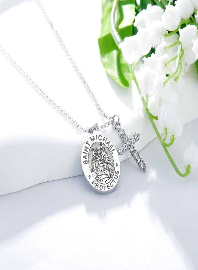 بارتنر قلادة صليب الحماية من بارتنر للنساء والرجال، تحمل صور القديس ميخائيل/رئيس الملائكة رافائيل/القديس كريستوفر/القديس يهوذا/القديس يوسف/القديس أنطوني، هدية للنساء والرجال (ميخائيل). - Image 5