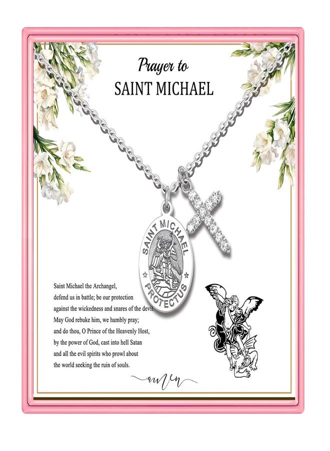 بارتنر قلادة صليب الحماية من بارتنر للنساء والرجال، تحمل صور القديس ميخائيل/رئيس الملائكة رافائيل/القديس كريستوفر/القديس يهوذا/القديس يوسف/القديس أنطوني، هدية للنساء والرجال (ميخائيل). - Image 1