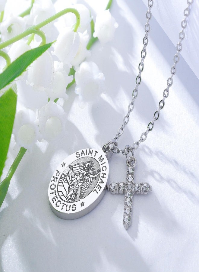 بارتنر قلادة صليب الحماية من بارتنر للنساء والرجال، تحمل صور القديس ميخائيل/رئيس الملائكة رافائيل/القديس كريستوفر/القديس يهوذا/القديس يوسف/القديس أنطوني، هدية للنساء والرجال (ميخائيل). - Image 4