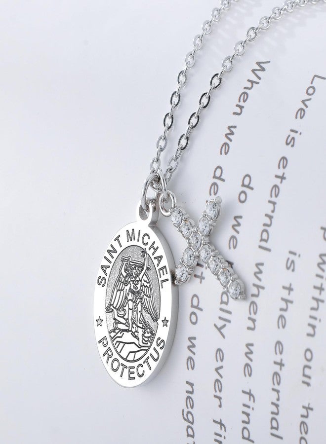 بارتنر قلادة صليب الحماية من بارتنر للنساء والرجال، تحمل صور القديس ميخائيل/رئيس الملائكة رافائيل/القديس كريستوفر/القديس يهوذا/القديس يوسف/القديس أنطوني، هدية للنساء والرجال (ميخائيل). - Image 3