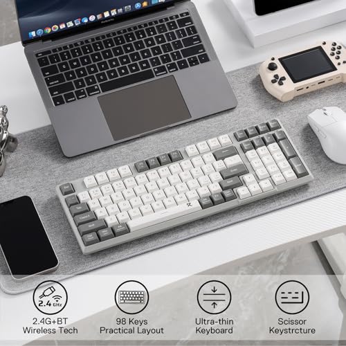 Redragon BK7114 Low-Profile Wireless Computer Keyboard, 98 Keys Slim Office PC Scissors Mechanism Keyboard w/ 2.4G BT Wireless Connection, Tactile Quiet Keystroke, Mixed Color Keycaps - Image 2