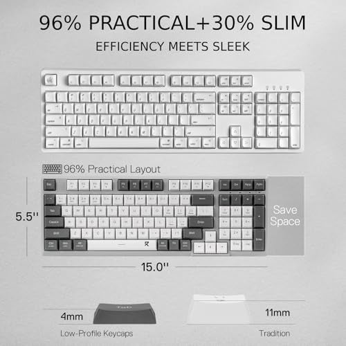 Redragon BK7114 Low-Profile Wireless Computer Keyboard, 98 Keys Slim Office PC Scissors Mechanism Keyboard w/ 2.4G BT Wireless Connection, Tactile Quiet Keystroke, Mixed Color Keycaps - Image 5