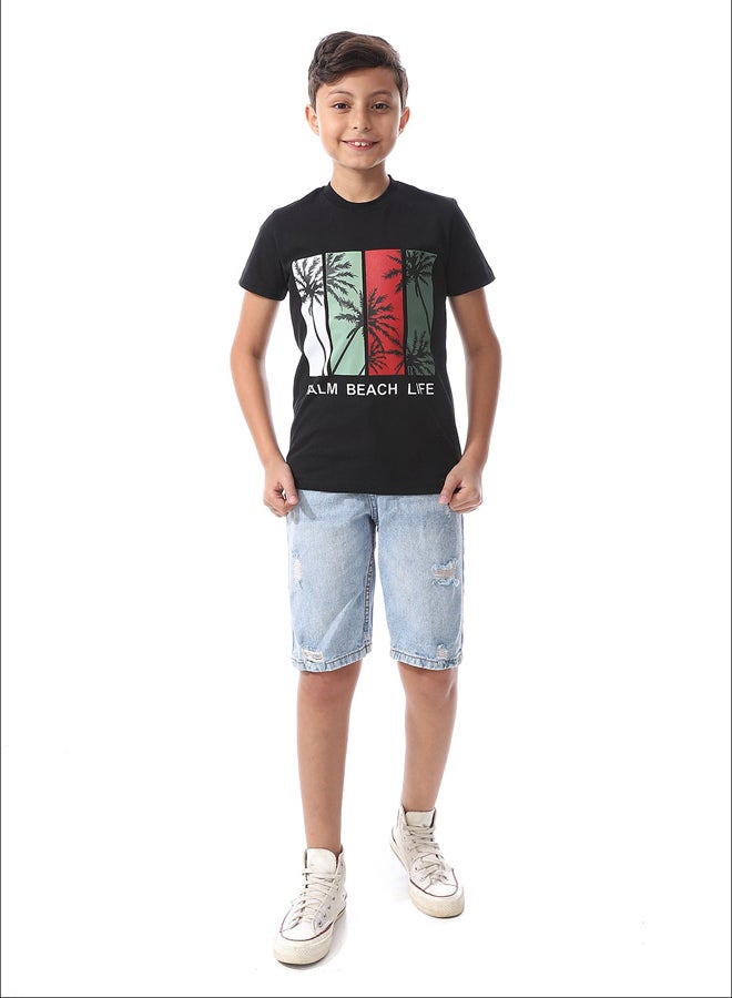 Andora Chest Printed Boys Regular Tee_Black - Image 1