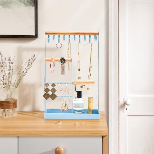 ProCase Cute Jewelry Stand Aesthetic Jewelry Organizer for Dresser Vanity Jewelry Holder Display for Necklaces Earrings Gifts for Teen Girls Women Bedroom Dorm Decor Medium Blue - Image 3