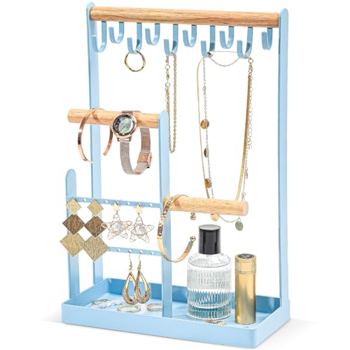ProCase Cute Jewelry Stand Aesthetic Jewelry Organizer for Dresser Vanity Jewelry Holder Display for Necklaces Earrings Gifts for Teen Girls Women Bedroom Dorm Decor Medium Blue - Image 1