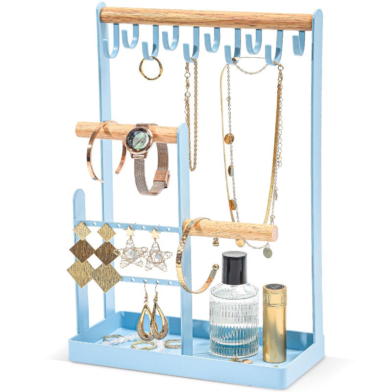ProCase Cute Jewelry Stand Aesthetic Jewelry Organizer for Dresser Vanity Jewelry Holder Display for Necklaces Earrings Gifts for Teen Girls Women Bedroom Dorm Decor Medium Blue - Image 2