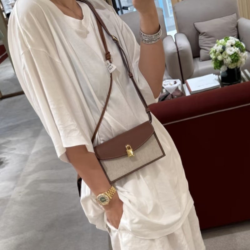 New Lp Canvas Leather Lock Small Square Bag Single Shoulder Crossbody Handbag Commuter Casual Simple Envelope Women'S Bag - Image 5