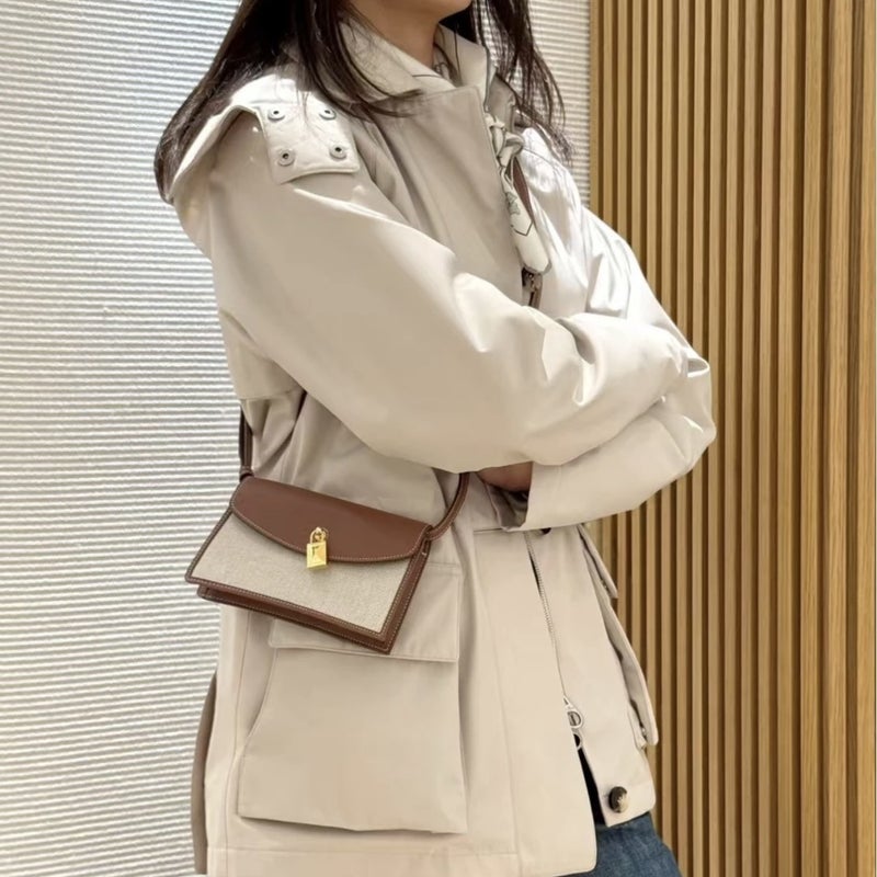 New Lp Canvas Leather Lock Small Square Bag Single Shoulder Crossbody Handbag Commuter Casual Simple Envelope Women'S Bag - Image 4
