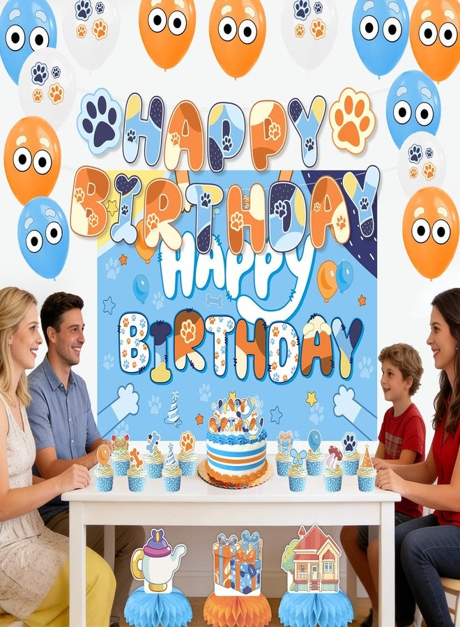 NF orange Blue Dog Birthday Party Decorations, Blue Dog Themed Party Supplies Set - Includes Happy Birthday Banner, Balloons, Backdrop, Cake Decorations & Honeycomb Centerpieces - Image 2