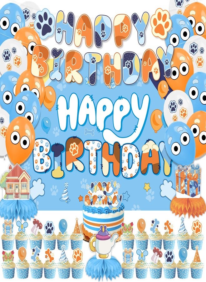 NF orange Blue Dog Birthday Party Decorations, Blue Dog Themed Party Supplies Set - Includes Happy Birthday Banner, Balloons, Backdrop, Cake Decorations & Honeycomb Centerpieces - Image 1