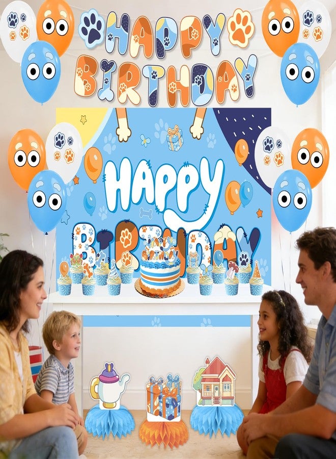 NF orange Blue Dog Birthday Party Decorations, Blue Dog Themed Party Supplies Set - Includes Happy Birthday Banner, Balloons, Backdrop, Cake Decorations & Honeycomb Centerpieces - Image 5