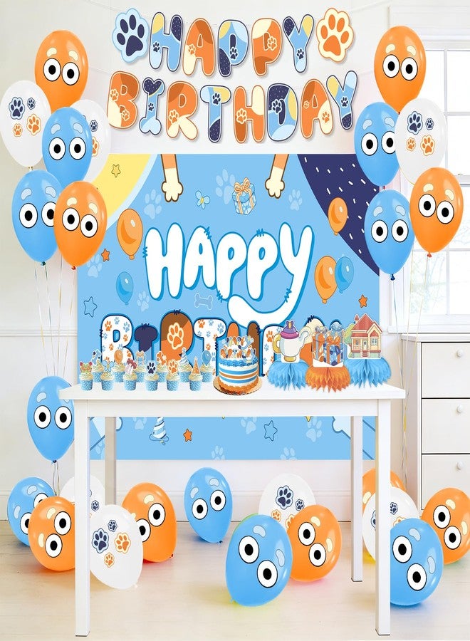 NF orange Blue Dog Birthday Party Decorations, Blue Dog Themed Party Supplies Set - Includes Happy Birthday Banner, Balloons, Backdrop, Cake Decorations & Honeycomb Centerpieces - Image 4